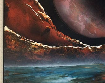 The Planetary View - 11" x 14" Spray Paint on Glossy Posterboard Space art Wall art by iamprophecyART