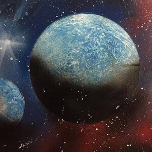 Blue vs Red - 14&quot; x 22&quot; Spray Paint on Glossy Posterboard Space art Wall art by iamprophecyART