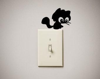 Cute Cartoon Cat funny Vinyl Decal Sticker light switch cover outlet wall art gift present home house decor decoration