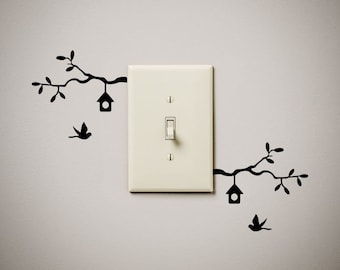 Tree Branch Bird House cute funny Vinyl Decal Sticker light switch cover outlet wall art gift present home house decor decoration