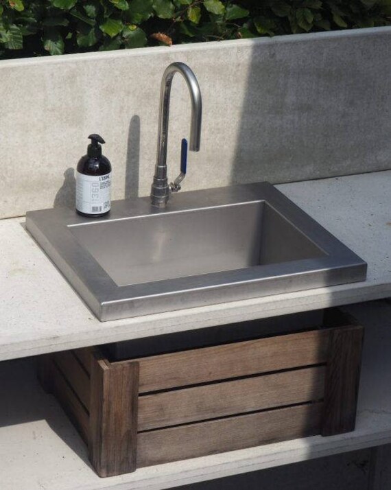 Stainless Steel Sink Stainless Steel Tap W Gardena Connection Concrete Outdoor Kitchen Accessory