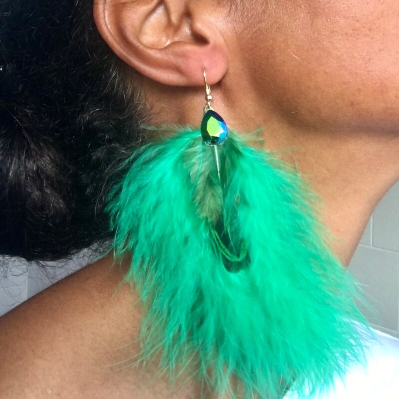 Cobalt Pom Marabou Feather Earrings main image 1