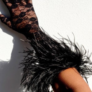 Fluffy Black Ostrich Feather Hand Bracelet, *Hand Made* Black Feather Bangles, Anklets, Burlesque Costume Idea.