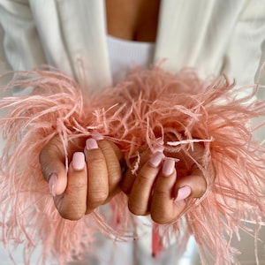 Beautiful Salmon Pink Ostrich Feather Wrist Bands, Big Fluffy Hand Bangles, Pink Feather Bracelet.