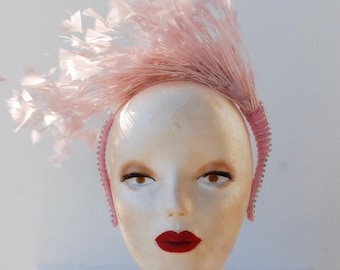 Blue sequin and dusty rose feather hearldband Royal Blue Rose Flower Quill Feather Fascinator Headband  main image 3