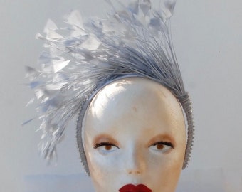 Silver Grey Feather Alice Band, Feather Fascinator, Light Grey Feather Head Dress, Cool Grey Feather Head Piece.
