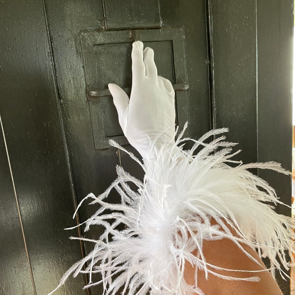 Pure White Fluffy Ostrich Feather Hand Bands, 6 Ply Ostrich Feathers.