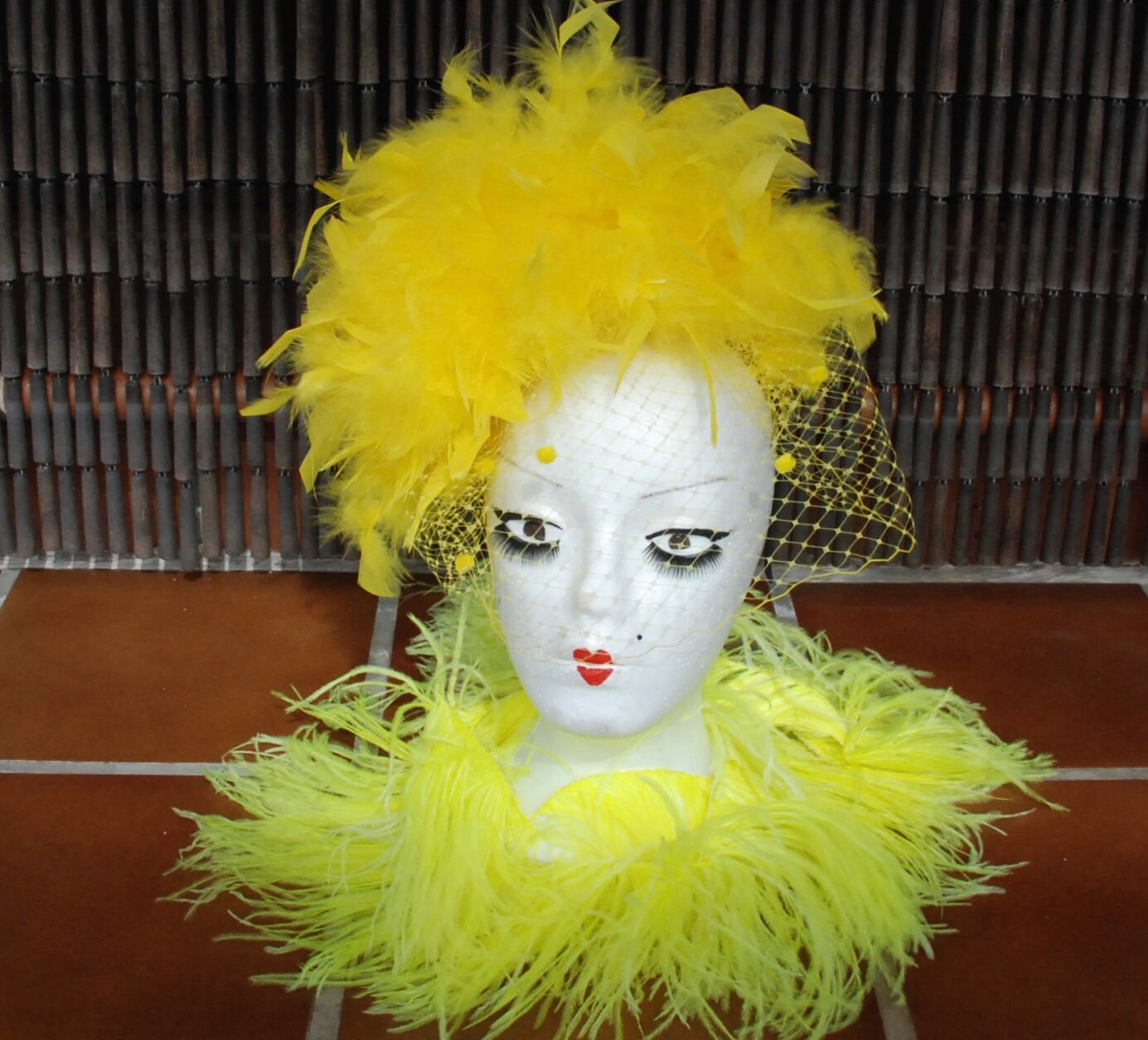 Funky Feather Head Dress Yellow Feather 
