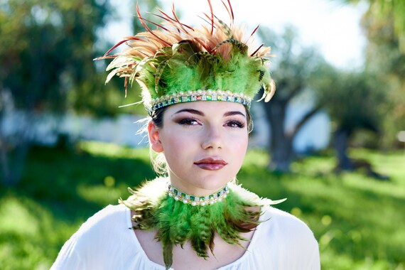 Green Goddess Feather Head Dress 