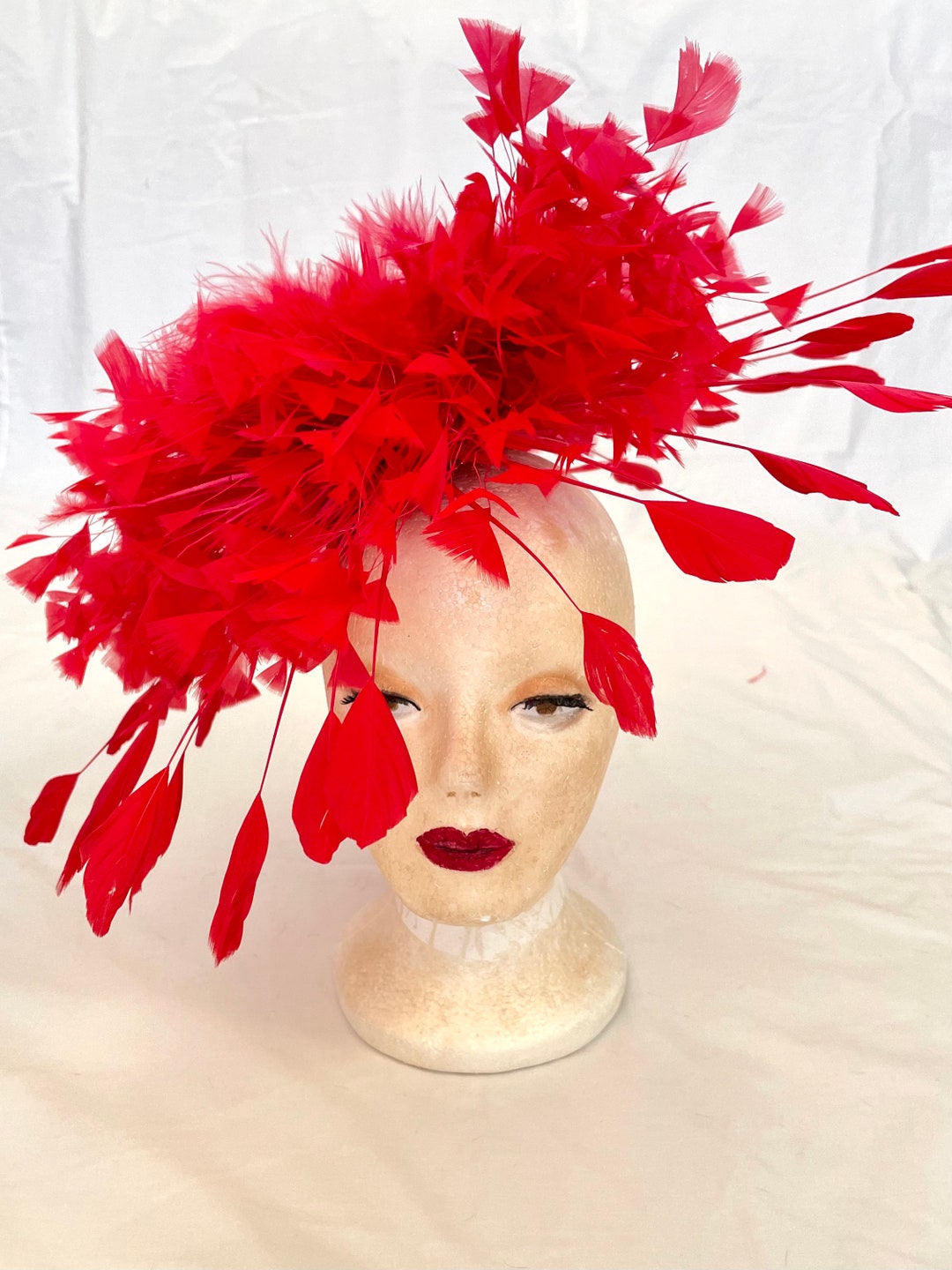 Red Feather Fascinator: Kentucky Derby Ascot Headpiece - Etsy display picture 3