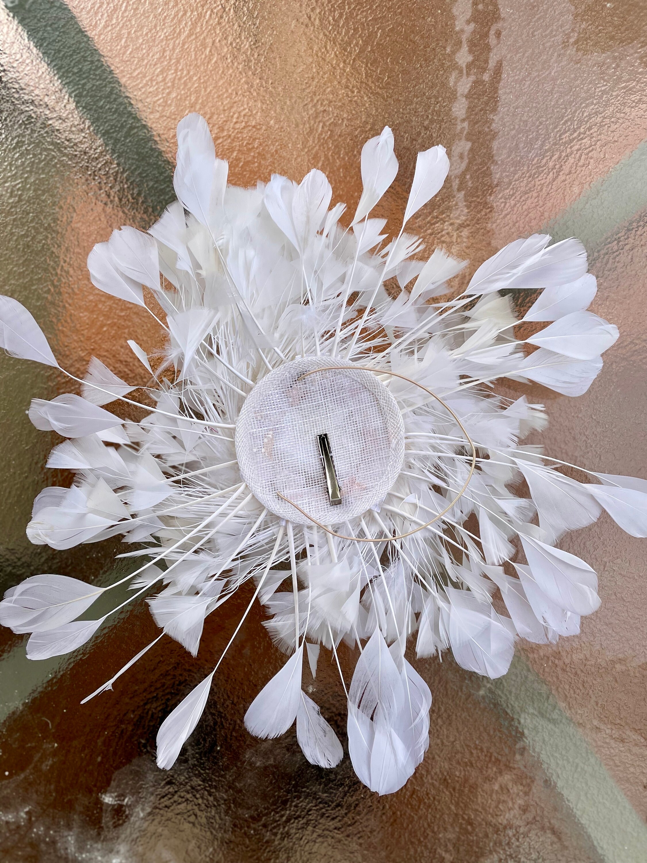 4766 Women White Flower Feather Fascinators Hat, Bridal Grosgrain Vintage Women main image 2