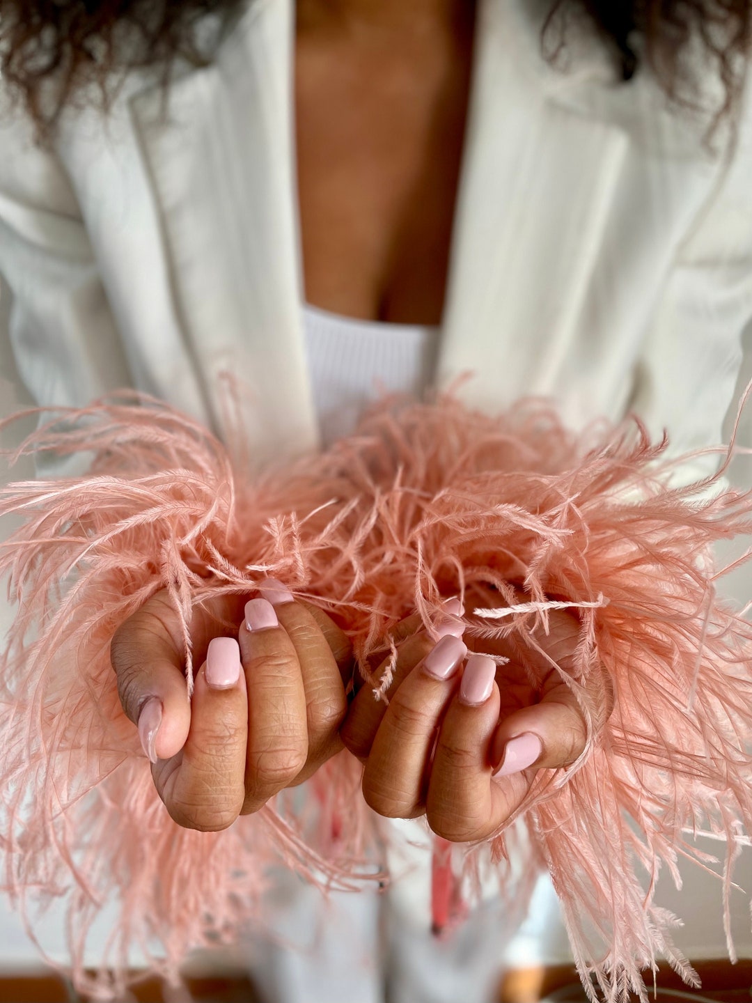 Beautiful Soft Salmon Pink Ostrich Feather Wrist Bands Fluffy - Etsy Australia