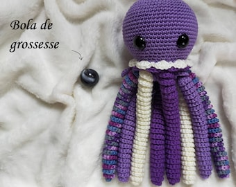 Doudou pieuvre / méduse pour bola de grossesse, crochetée main, Amigurumi