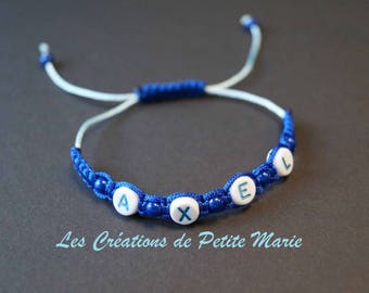 Bracelet prénom enfant garçon homme personnalisé à fermeture Shamballa avec perles magiques - Fil nylon de 1mm - 24 Couleurs au choix