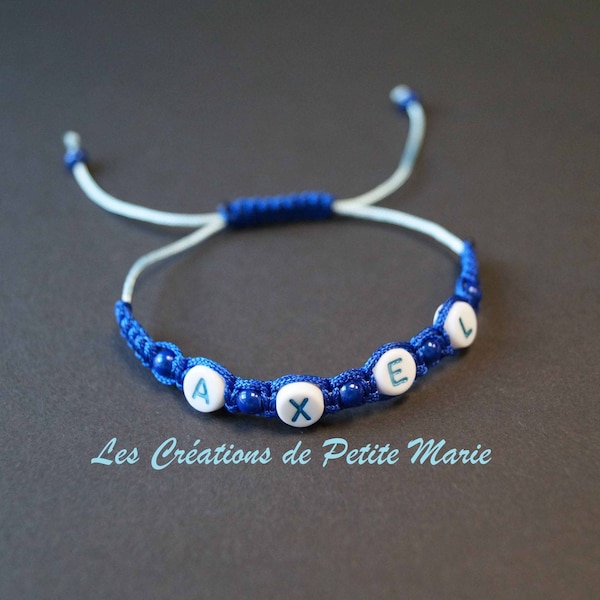 Bracelet prénom enfant garçon homme personnalisé à fermeture Shamballa avec perles magiques - Fil nylon de 1mm - 24 Couleurs au choix