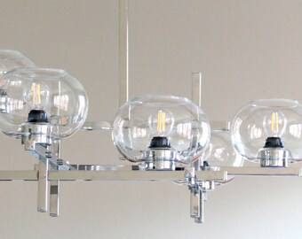 Large chandelier 1970 metal chrome Italian design Sciolari seventies vintage transparent glass