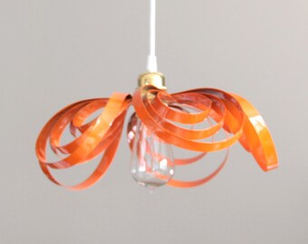 Suspension chandelier in metal painted orange seventies vintage decoration