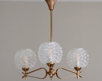 Chandelier brass and gilded metal tulip globe molded glass vintage decoration lighting suspension ceiling lamp