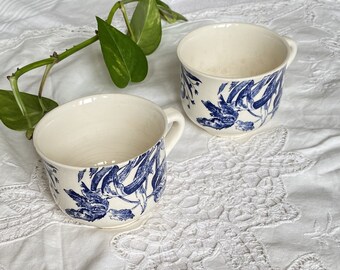Set of 2 Gien blue chocolate tea cups vintage tableware