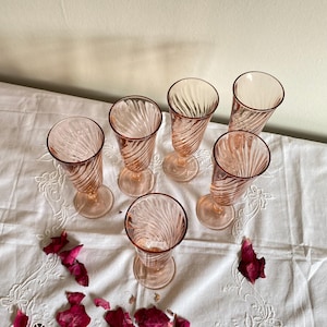 Set of 6 pink champagne flute glasses vintage tableware Rosaline Luminarc France