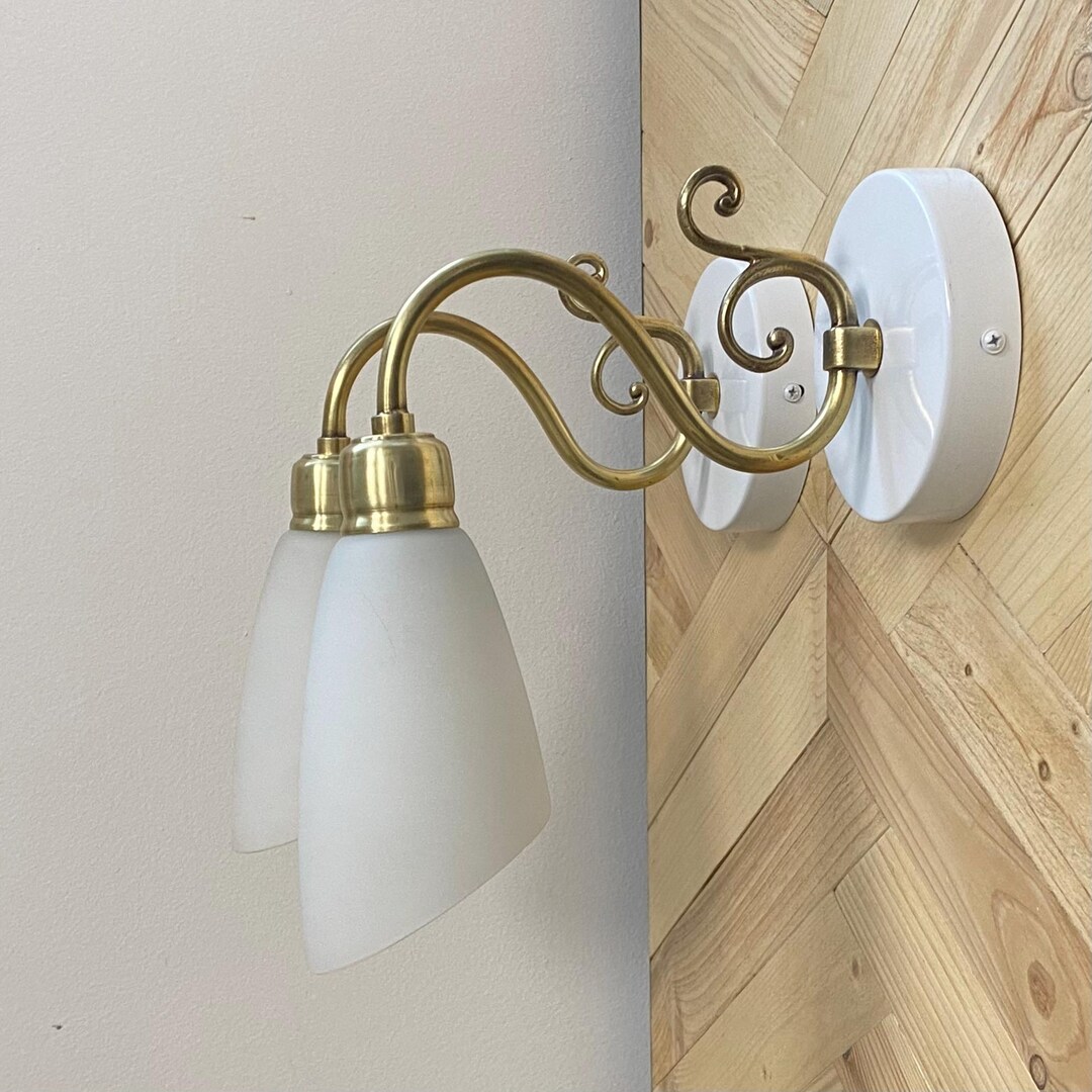 Pair of Brass Gooseneck Wall Sconces With Opaline White Glass Tulip ...