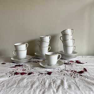 Set of 10 old porcelain espresso coffee cups Bernardeau Limoges Ronsard model vintage tableware decoration