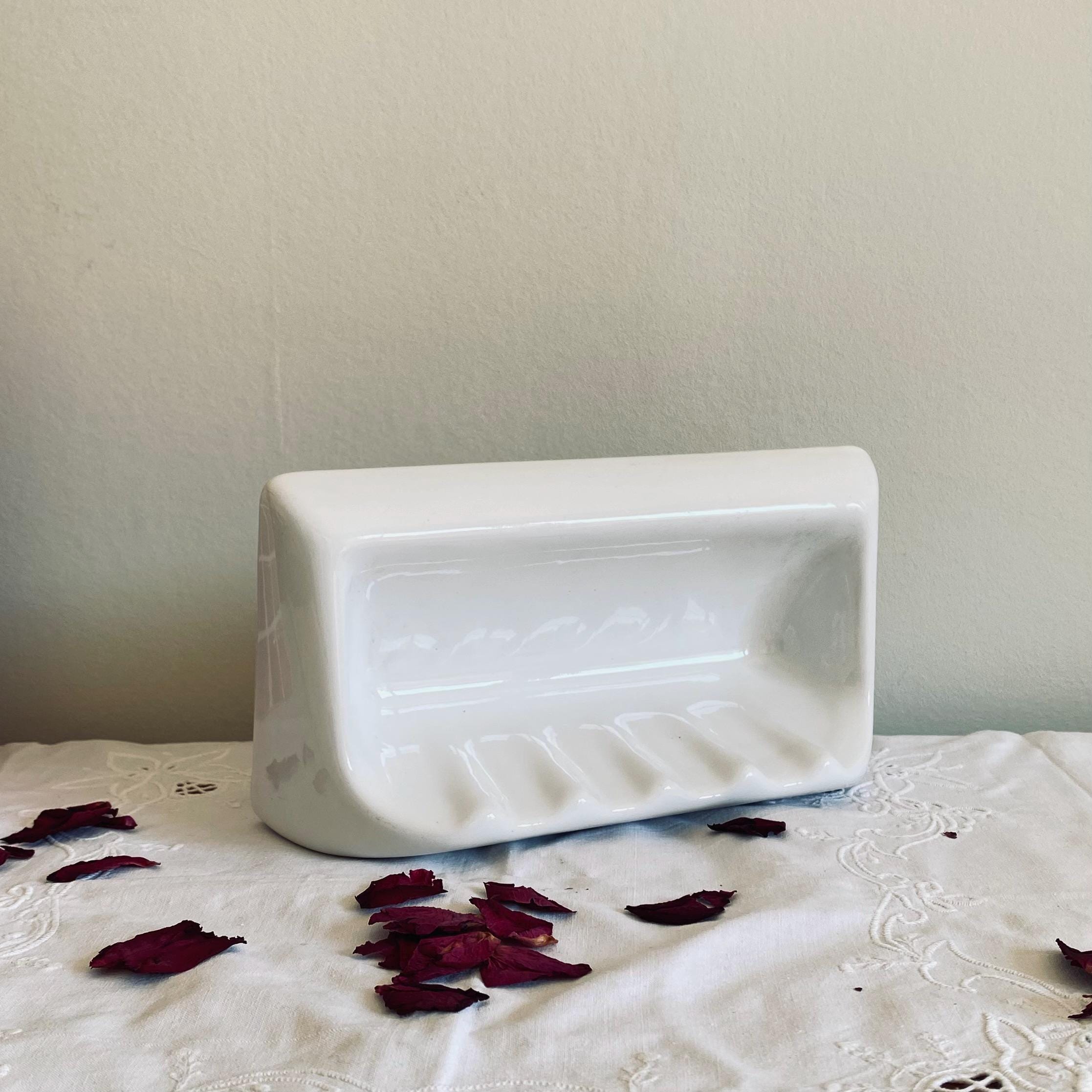 Ancien Porte-savon Mural En Faïence Blanche – Vintage – Céramique