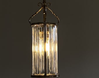 Ancienne lanterne en laiton et cristal vintage décoration luminaire lustre