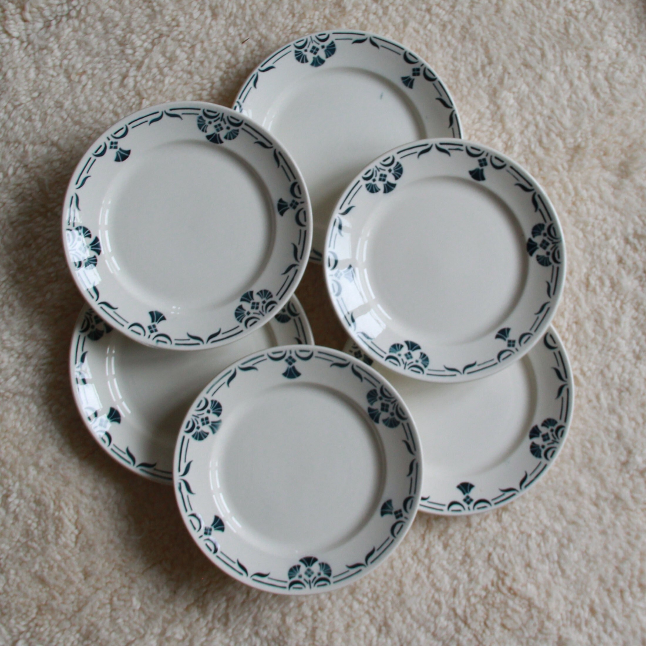 Lot de 6 Assiettes Plates Guirlande Vert Foncé Faïence Ancienne Badonviller Dinan Vintage Décoration