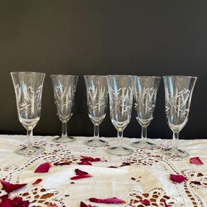 6 flûtes à champagne verre gravé ancien verre vintage