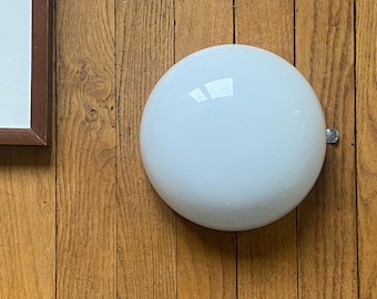 Antique ceiling light or vintage wall sconce, white opaline glass, half-moon shape, 20 cm, 1960s-1970s
