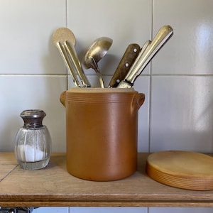 Antique glazed stoneware grease or preserve pot with lid