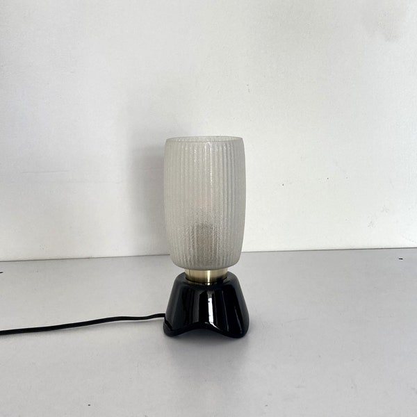 Petite lampe de table en verre et pied en céramique vintage décoration chevet appoint