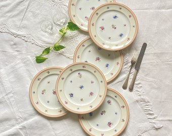 Lot de 6 assiettes plates Limoges petites fleurs et dorure porcelaine ancienne Charles Ahrenfeldt vintage art de la table