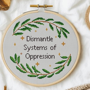 Empowering Cross Stitch Pattern PDF – Dismantle Systems of Oppression, Human Right | Modern Feminist Embroidery Design, Social Justice Decor