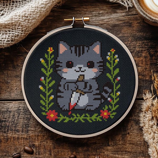 Killer Cat Cross Stitch Pattern, Dark Humor Embroidery, Feral Cat Meme (PDF)