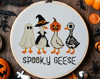 Halloween Goose Cross Stitch Pattern, Spooky Costume Embroidery (PDF)