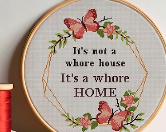 Funny Sassy Cross Stitch Pattern – Floral Embroidery Quote (PDF)