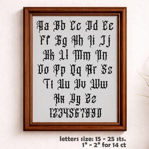 Gothic Alphabet Cross Stitch Pattern - Medieval Font ABC Embroidery (PDF Download)