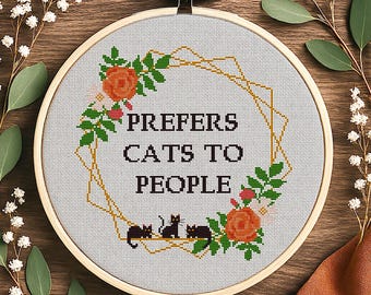 Schema per punto croce "Preferisce i gatti alle persone", ricamo sarcastico (PDF)