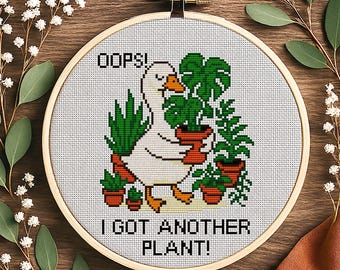 Silly Goose Cross Stitch Pattern PDF. Funny Plants Lover Embroidery. Gift for Houseplant Addict