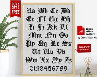 Old Gothic Font Cross stitch pattern. ABC cross stitch sampler. Alphabet cross stitch PDF. Letter cross stitch modern. Lettering embroidery