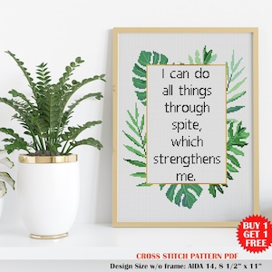 Snarky cross stitch pattern. I can do all things.  PDF. Sassy modern cross stitch. Counted xstitch border, sarcastic quote