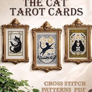 Katzen Tarot Kreuzstichmuster PDF Bundle - Gothic Katze Stickmuster