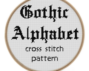 Old Gothic Cross stitch Alphabet pattern. ABC cross stitch sampler. Font cross stitch PDF. Letter cross stitch modern. Lettering embroidery