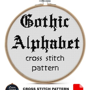 Old Gothic Cross stitch Alphabet pattern. ABC cross stitch sampler. Font cross stitch PDF. Letter cross stitch modern. Lettering embroidery