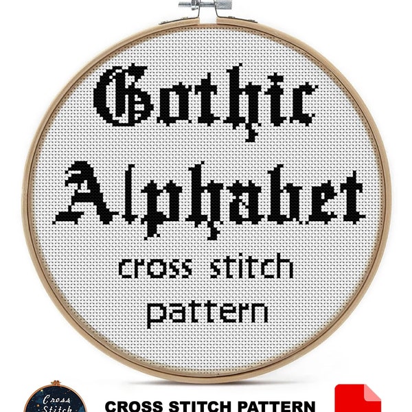 Old Gothic Cross stitch Alphabet pattern. ABC cross stitch sampler. Font cross stitch PDF. Letter cross stitch modern. Lettering embroidery