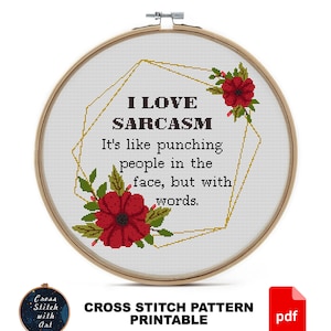 Sarcastic cross stitch pattern. Snarky cross stitch PDF.  cross stitch chart. Modern counted cross stitch, flower wreath xstitch