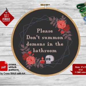 Dont Summon Demons Snarky cross stitch pattern. Funny sassy cross stitch PDF. Modern cross stitch Easy sarcastic cross stitch bathroom decor