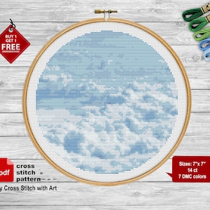 Kreuzstich Stickmuster. Natur Kreuzstich PDF. Landschaft Kreuzstich. Moderne Kreuzstich Wolken Stickerei. Kreuzstichvorlage Himmel